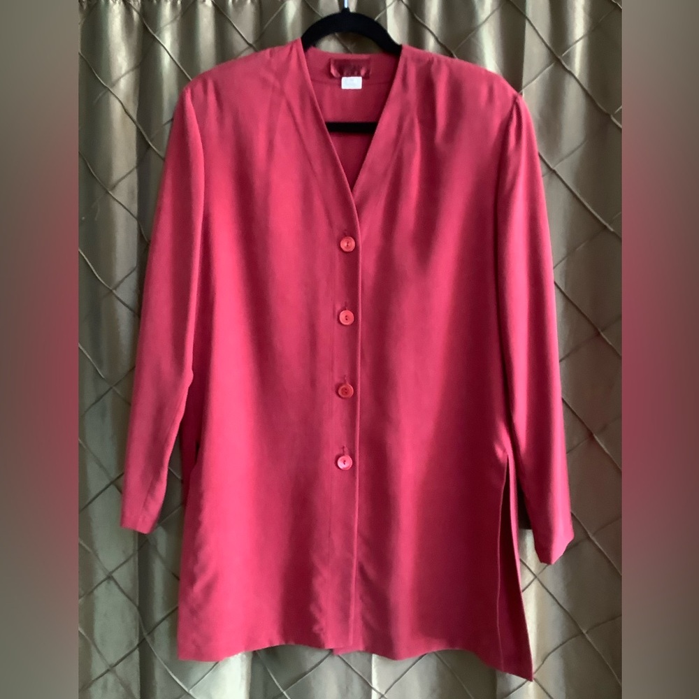 EUC- Vintage 100% Silk Button Front V Neck Tunic